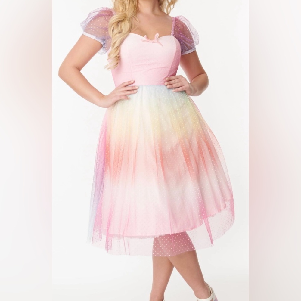 NWT Unique Vintage Pastel Ombre Tulle Sweetheart Fit & Flare Dress XL/14